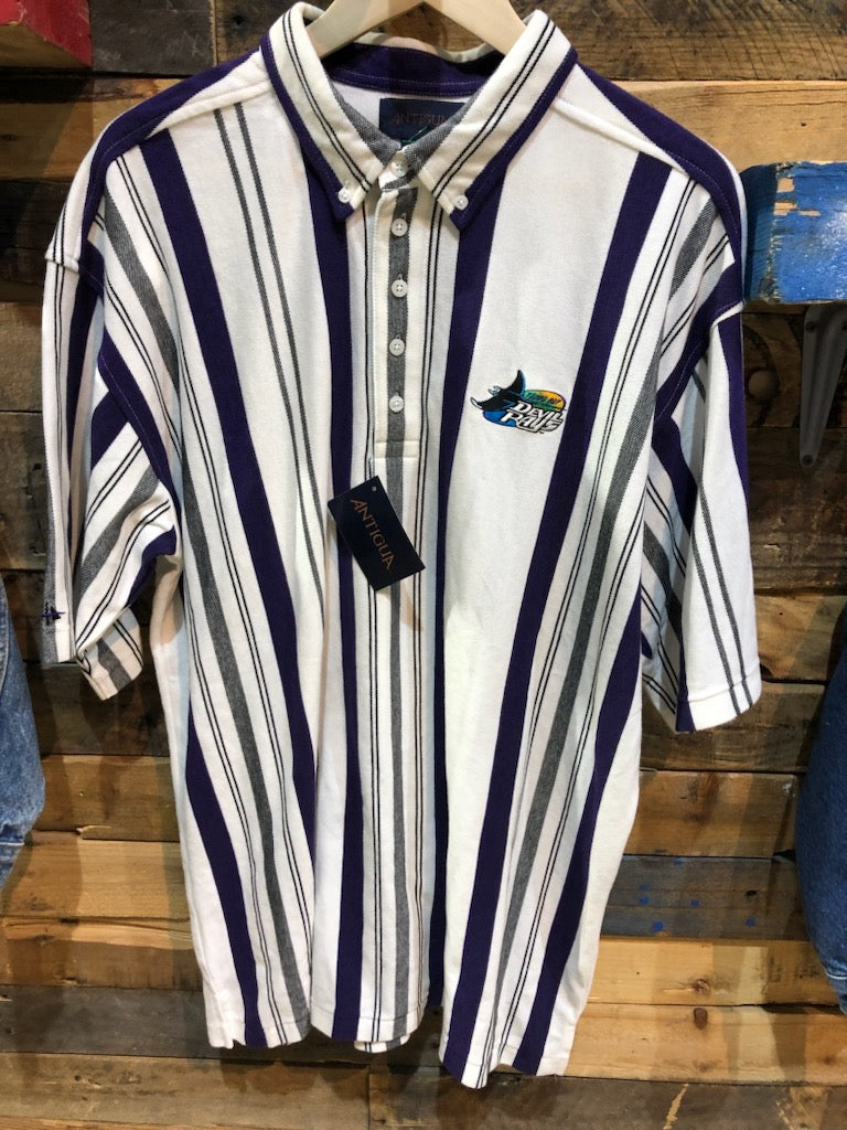 Vintage: Embroidered Tampa Bay Devil Rays Striped Polo Shirt