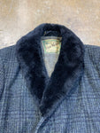 Vintage '60s M's Houndstooth Plaid Tweed "Land-N-Lakes" Overcoat w/Lined Brown Faux Fur Fleece Sz 42-43
