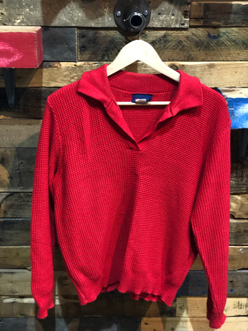 Vintage Lord Isaacs (boxy/cropped/loose) knit polo style sweater long-sleeve polo shirt Made in USA/ Sz: Medium/ #0