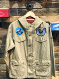 Vintage "Struggle Gear" light jacket w/hood & patches (Wisconsin) "William Barry" Made in US Sz: Medium #14